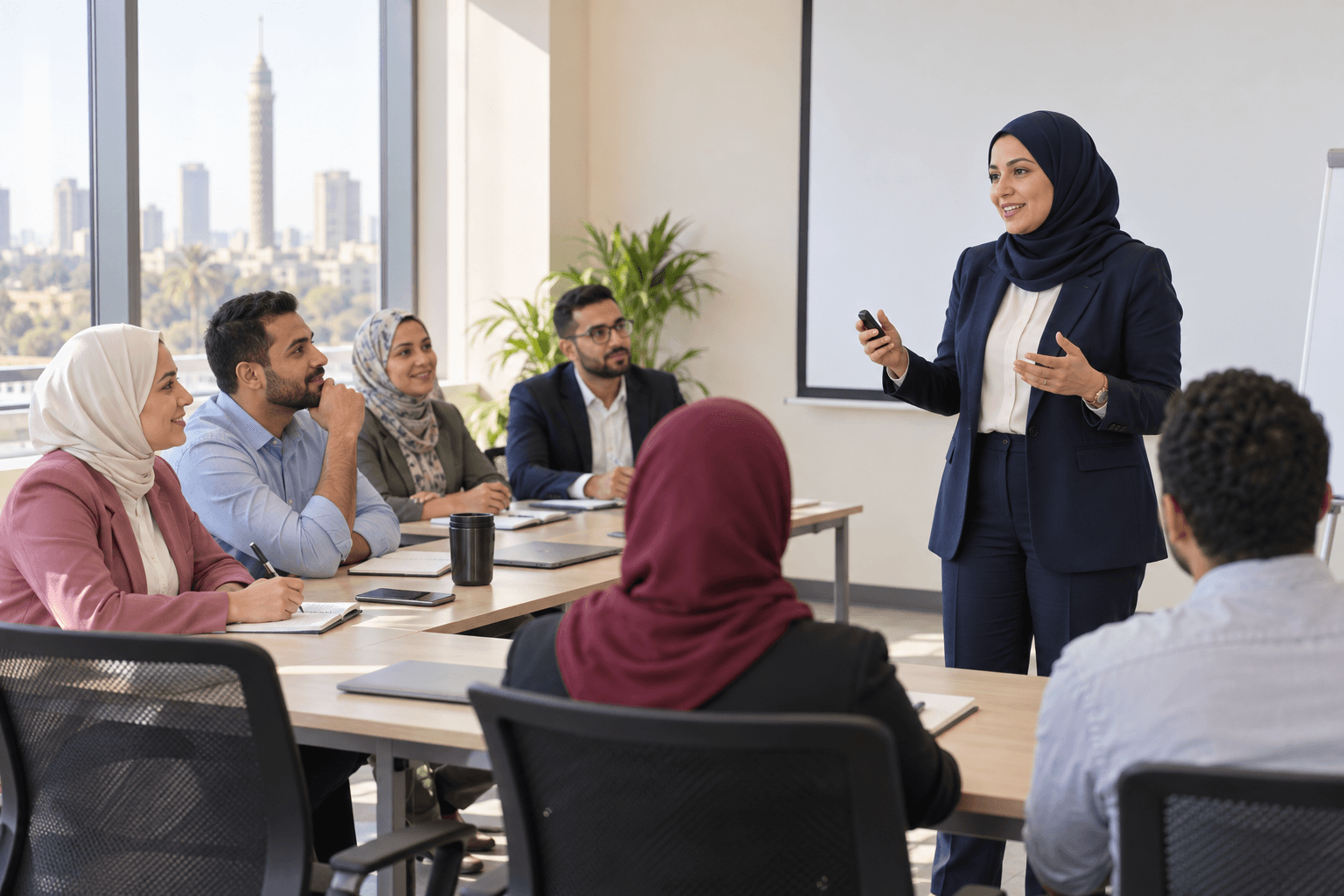 جلسة تدريب لفريق عمل داخل شركة